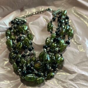 Green and Black Multi-Strand Necklace Statement Jewelry